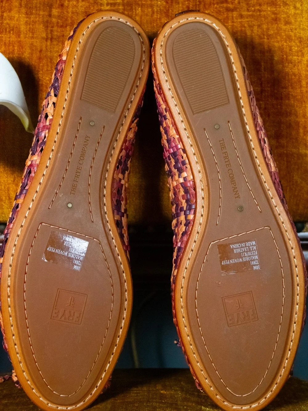 Frye Woven Purple and Orange Peep-Toe Flats